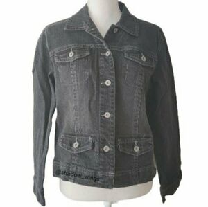 Chico's Platinum Black Denim Jacket / Sz 1 (Medium 8) Chico's Cotton Jean Jacket